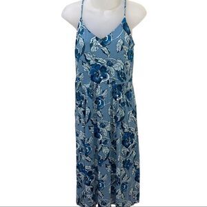 LOFT Blue Floral Spaghetti Strap Midi Dress with Pockets Size Small‎